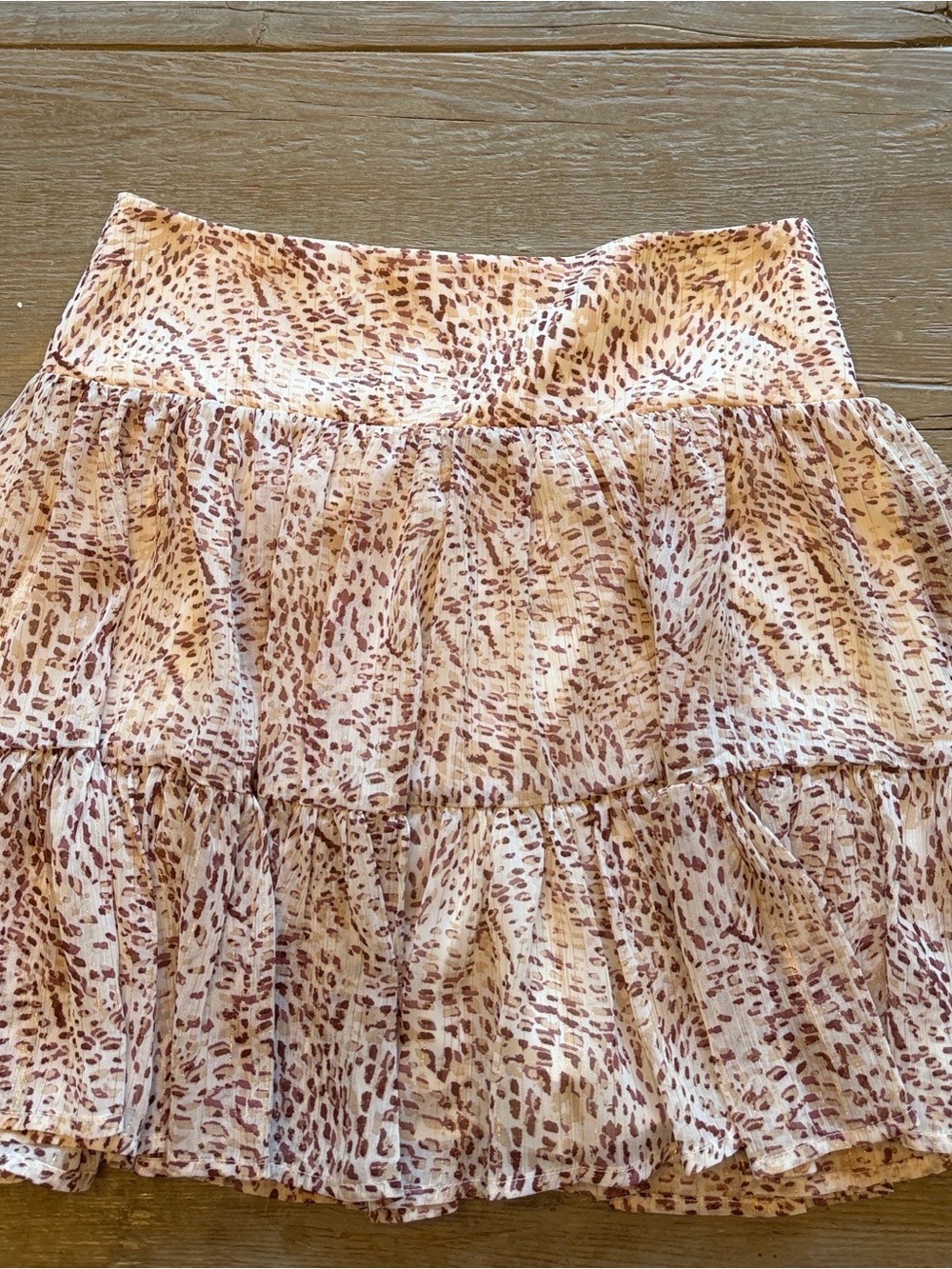 Melrose and Market Tiered Mini Skirt - Cream, Brown and Gold Print